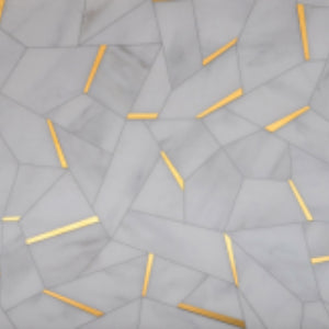 600x300mm OCT-008 Glass Highlighter tile Glossy finishing White and Gold Metalic