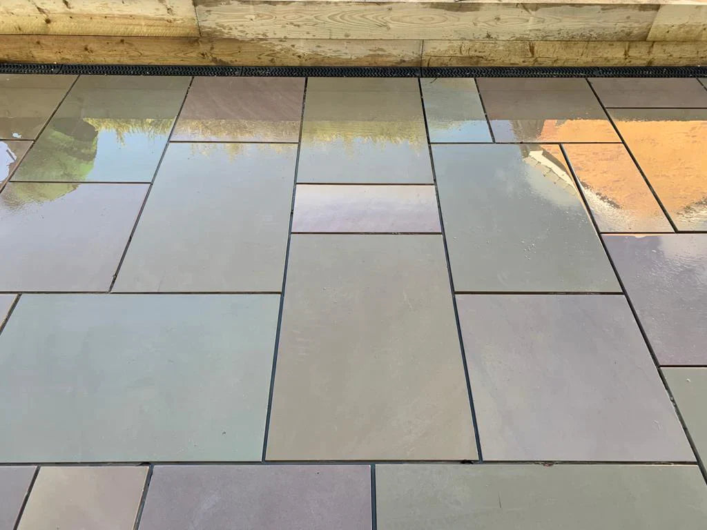 Raj Green Indian Sandstone Paving Slabs - Sawn & Honed - Patio Pack - 20mm - Smooth Paving