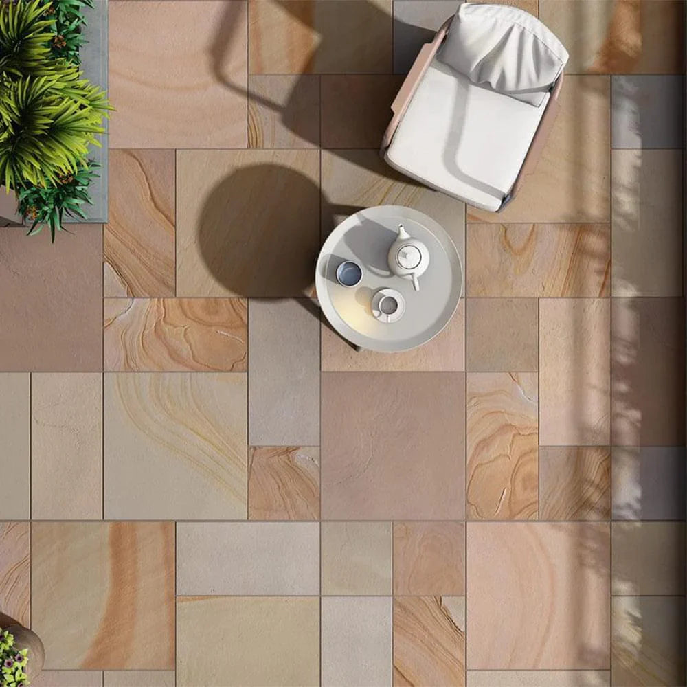 Rippon Buff Indian Sandstone Paving Slabs - Sawn & Honed - Patio Pack - 11.90sqm - 20mm - Smooth Paving