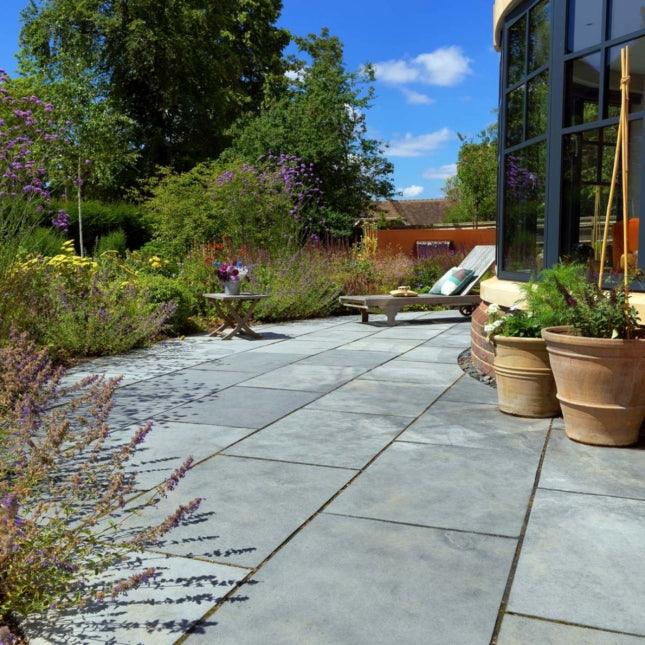 Tandur Grey Indian Limestone Paving Slabs - Riven - Sawn Edge - Patio Pack - 22mm - UniversalPaving