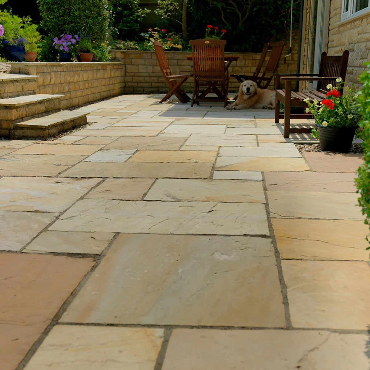 Raj Blend Indian Sandstone Paving Slabs - Riven - Patio Pack - 22mm - UniversalPaving